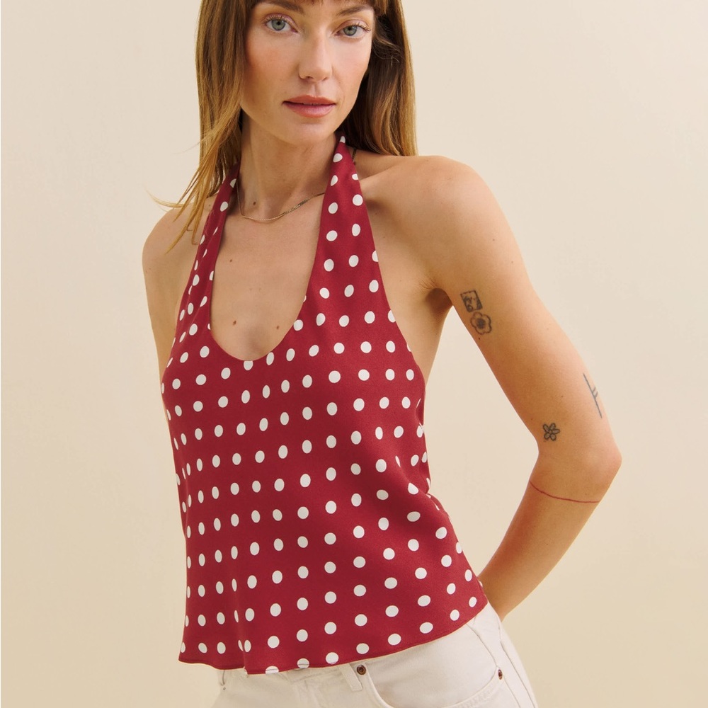 Reformation Red Polka Dot Halter Cami